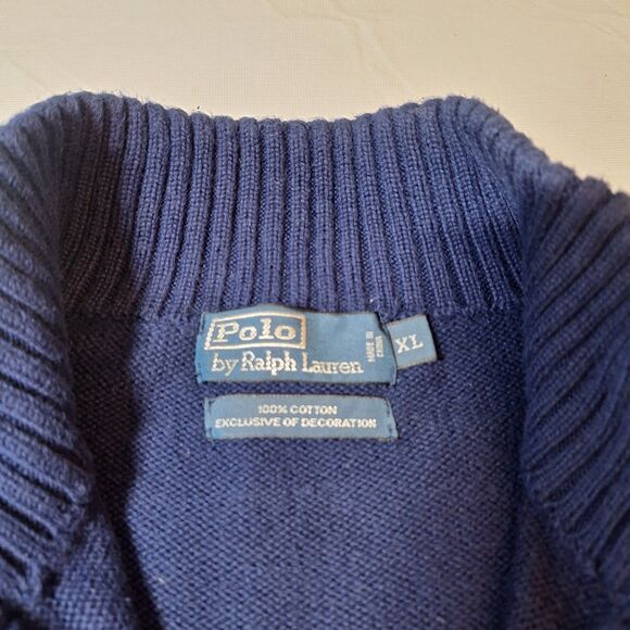 Polo Ralph Lauren Vintage Cobalt Blue Knit Quarter Zip Sweater Ivy Prep Size XL - Picture 2 of 9